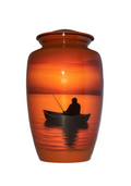 Bright Orange Fisherman in Boat Lake Urn