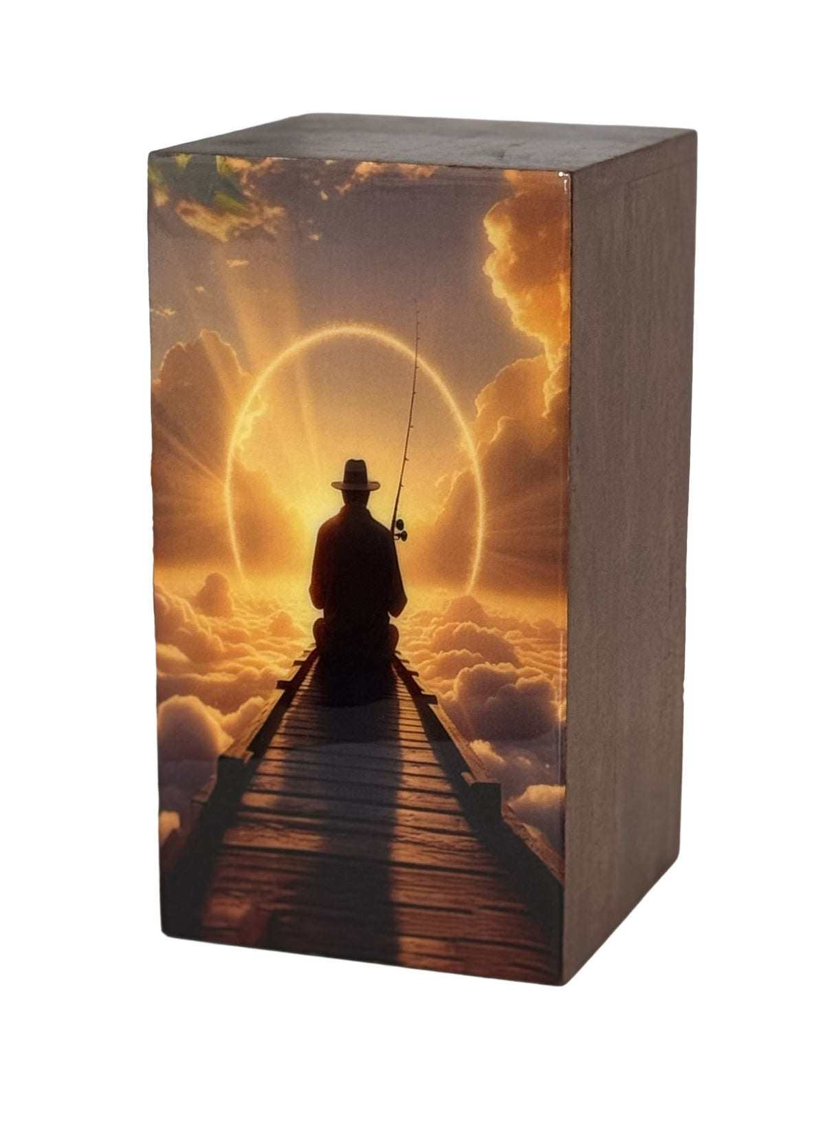 Fishing On Bridge Wood Rectangular Urn
