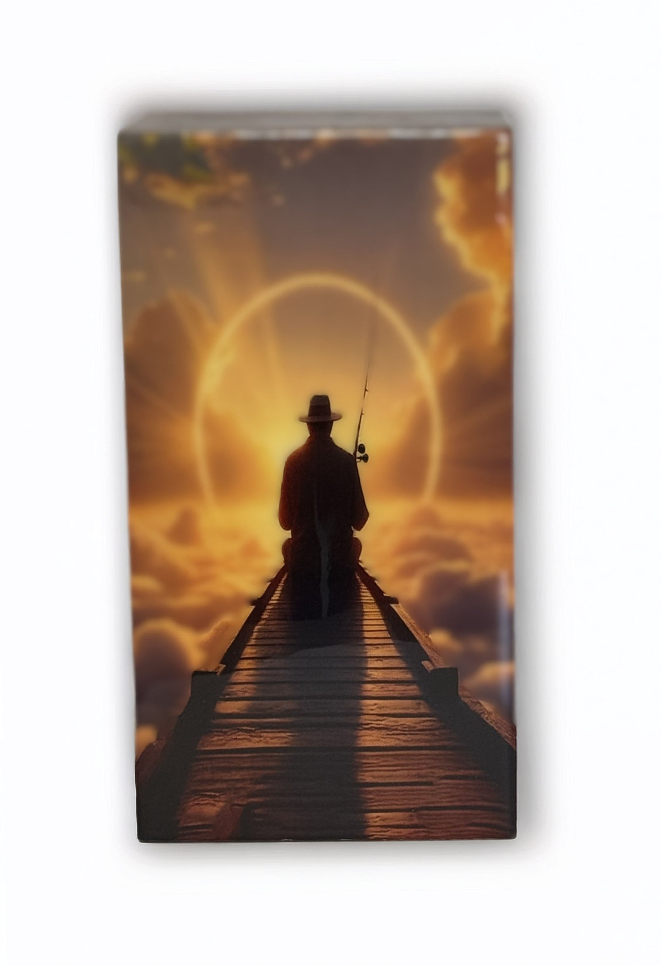 Fishing On Bridge Wood Rectangular Urn