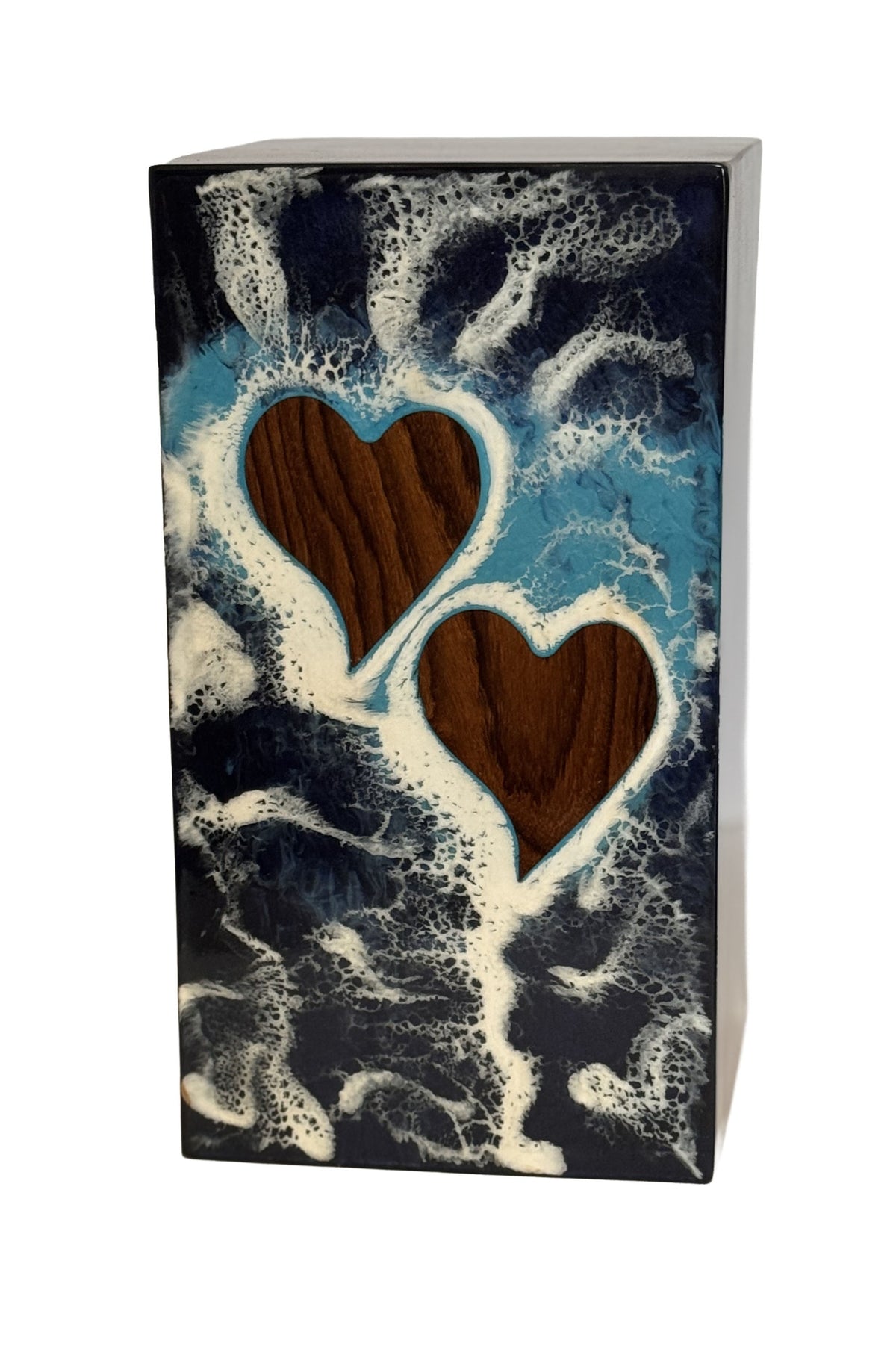 Hearts in the Ocean Wood Rectangular Urn
