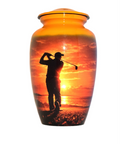 Orange Sunrise Beach Golfer Urn