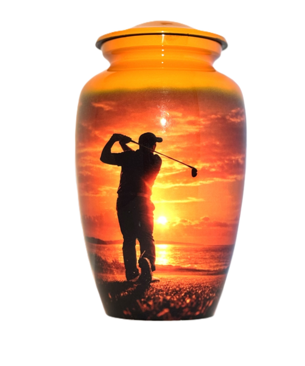 Orange Sunrise Beach Golfer Urn