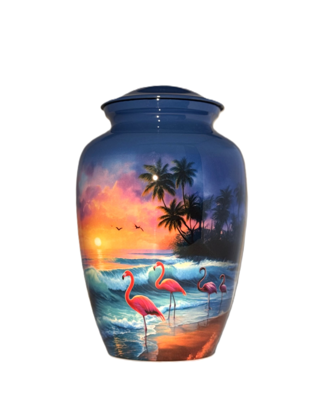 Pink Flamingo at Sunset Urn