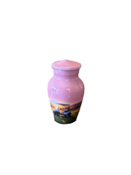 Pink Sunrise over Golf Cart Keepsake
