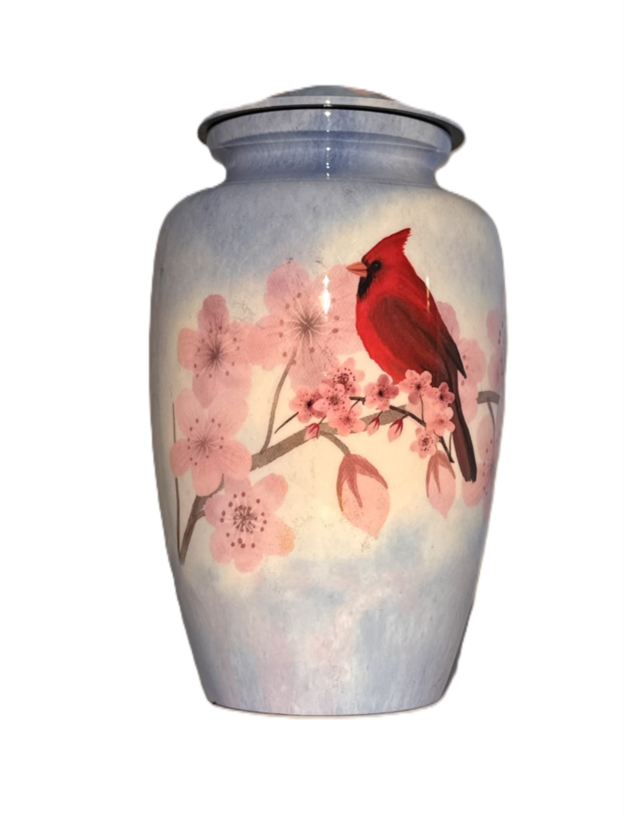 Red Cardinal on Branch Urn