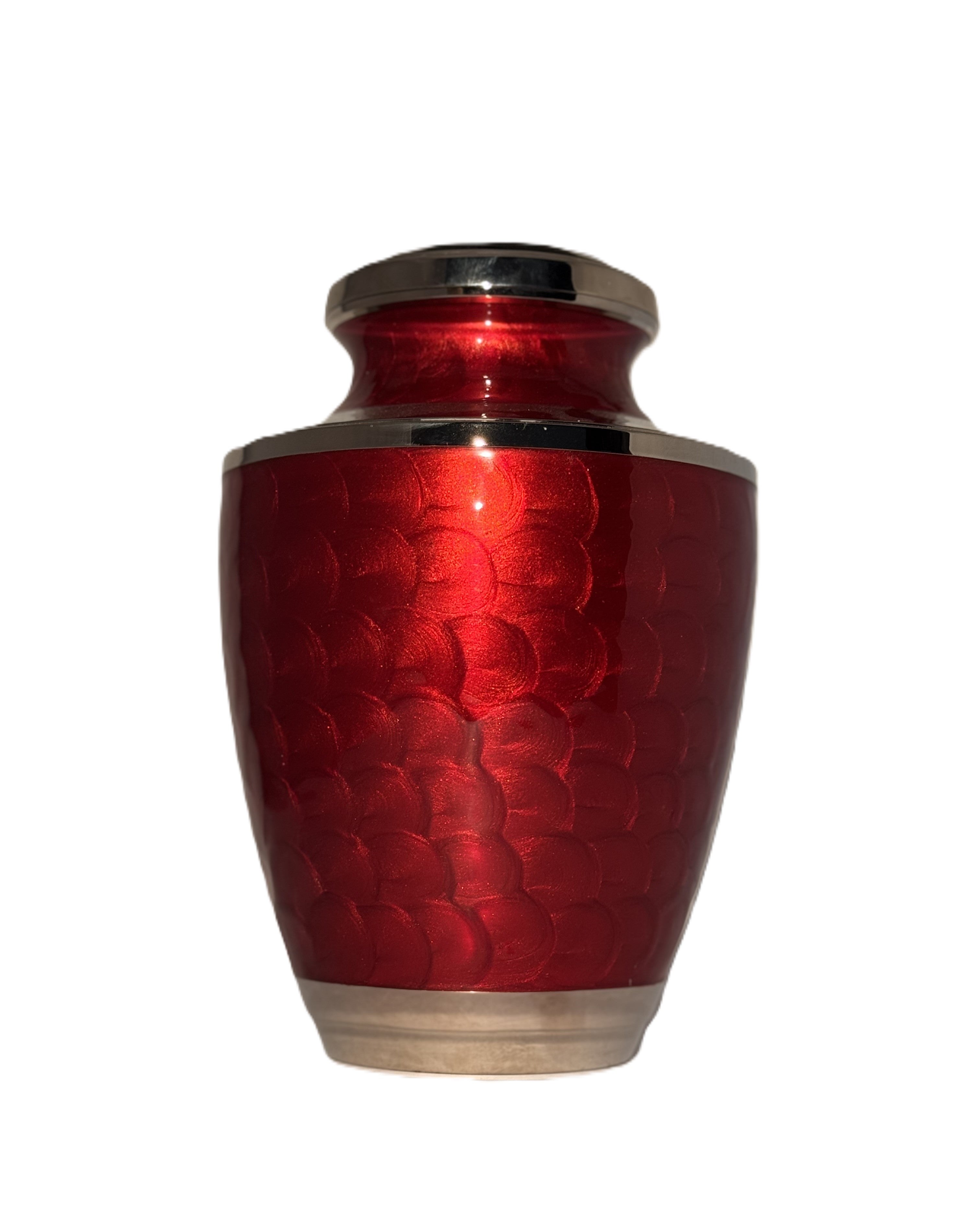 Red Scalloped Brass Urn