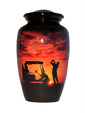 Sunset Sky Golfer and Golf Cart Urn