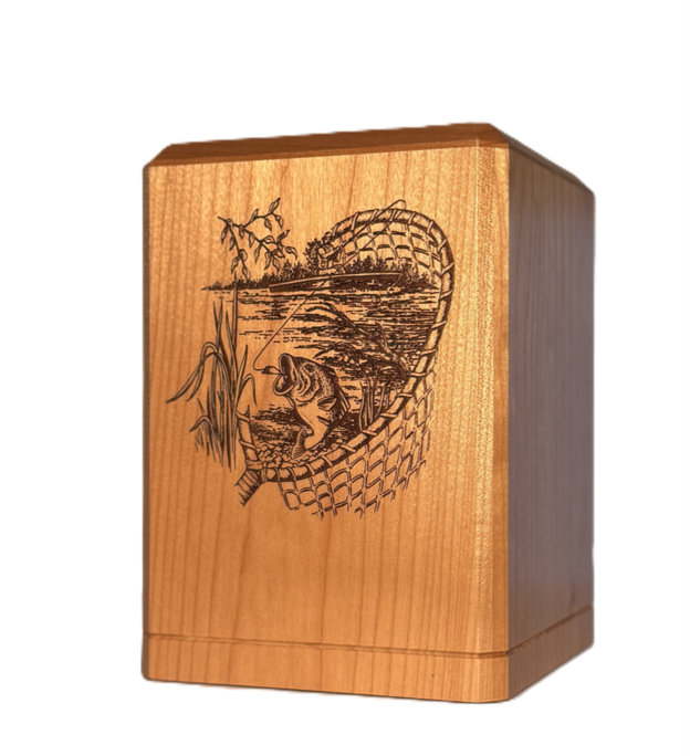 Wood Gone Fishing Urn - Cherry